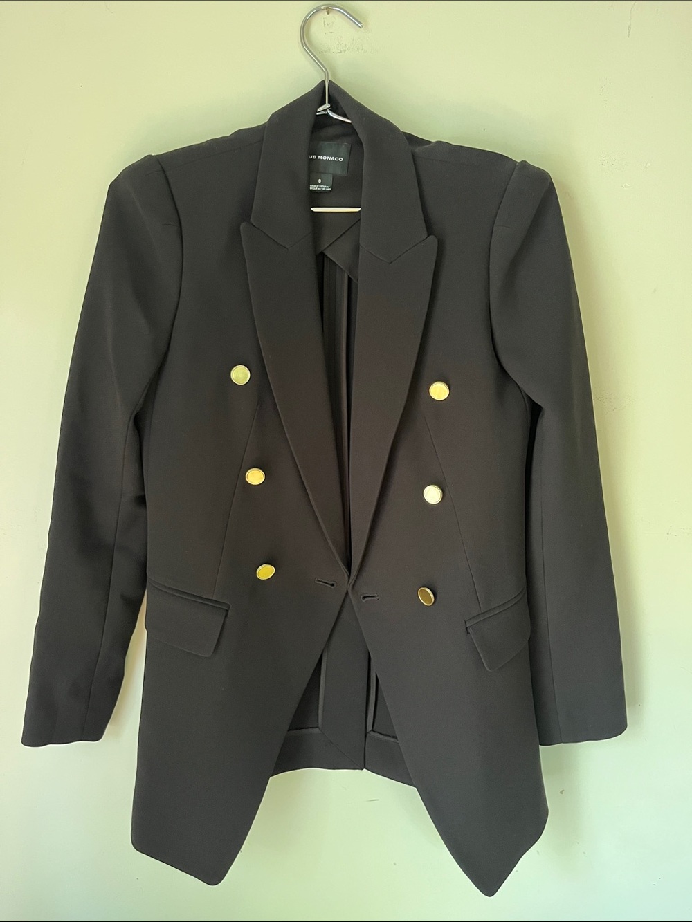 Club Monaco Black Double-Breasted Blazer with Gold Buttons